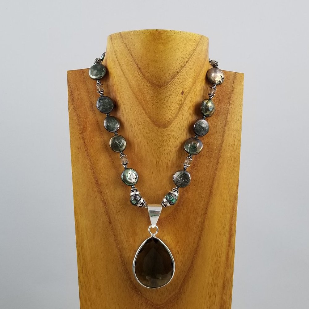 Smokey Topaz & Peacock Pearl Necklace